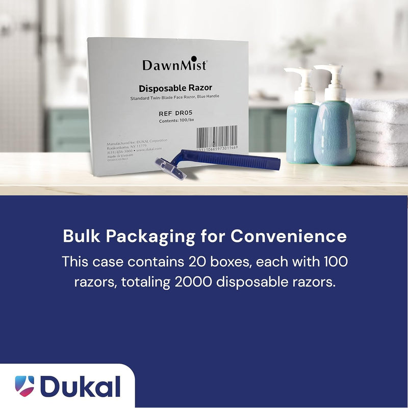 [Australia] - Dukal DawnMist Twin-Blade Disposable Razor, Blue Handle – Bulk Pack of 100, Precision Shave for Smooth & Comfortable Grooming 