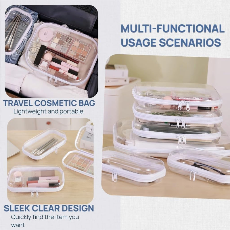 3PCS Clear Hard Plastic Zipper Case, Double Zippers Hard Pouch, Portable Travel Organizer Bin Clear Makeup Bag for Toy Storage, Snack Bag, Cosmetics, Diaper Bag, Toiletry Bag (3PCS-L) 3PCS-L