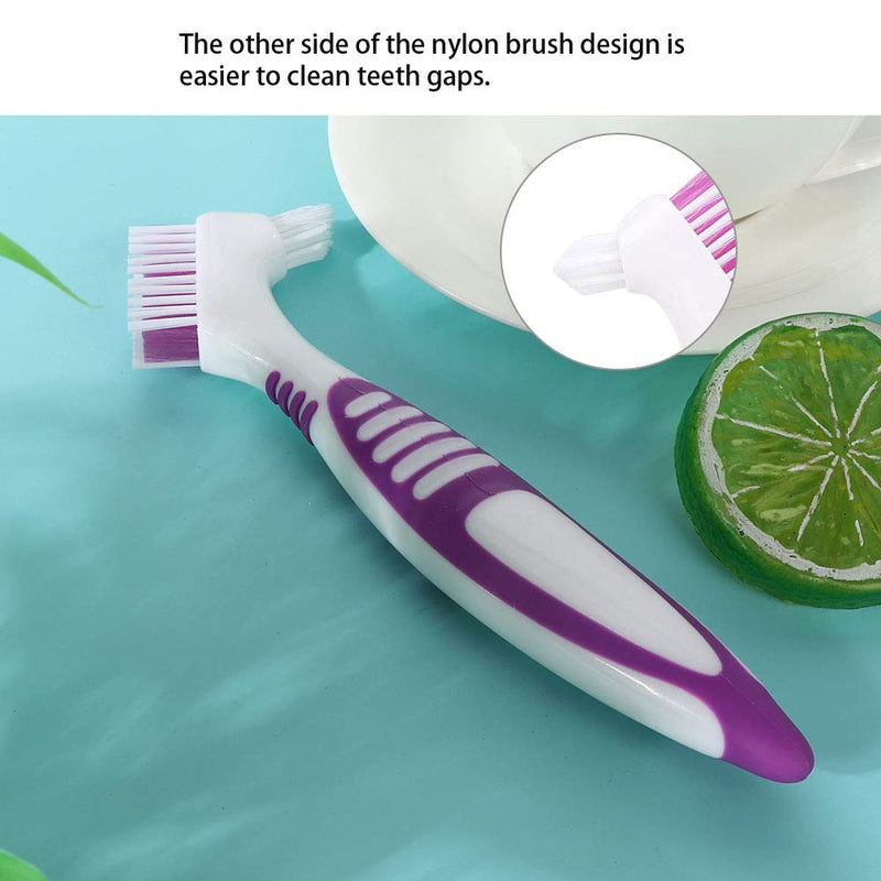 Denture Brush, Comfortable Lightweight Double-Sided Toothbrush, Purple 2Pcs Ergonomical Effective for Home Travel