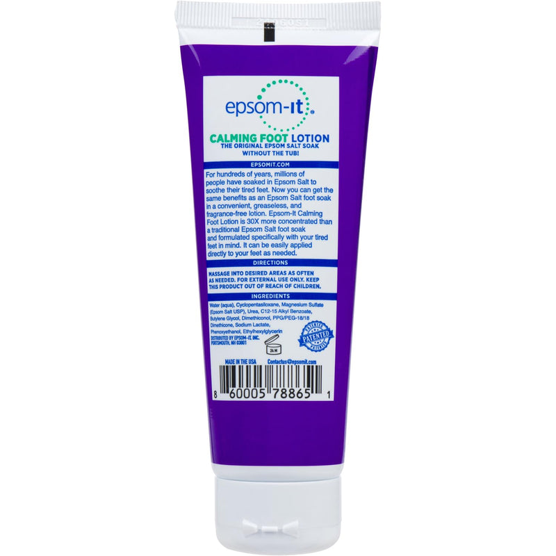 Epsom-IT Calming Foot Magnesium Lotion, Epsom Salt with Urea, 3.5 Fl Oz | 100% Pure Magnesium Sulfate, Greaseless, Fragrance-free, Topical Cream for Tired Feet & Ankles, Tough Skin and Cracked Heels 3.5 Fl Oz (Pack of 1)
