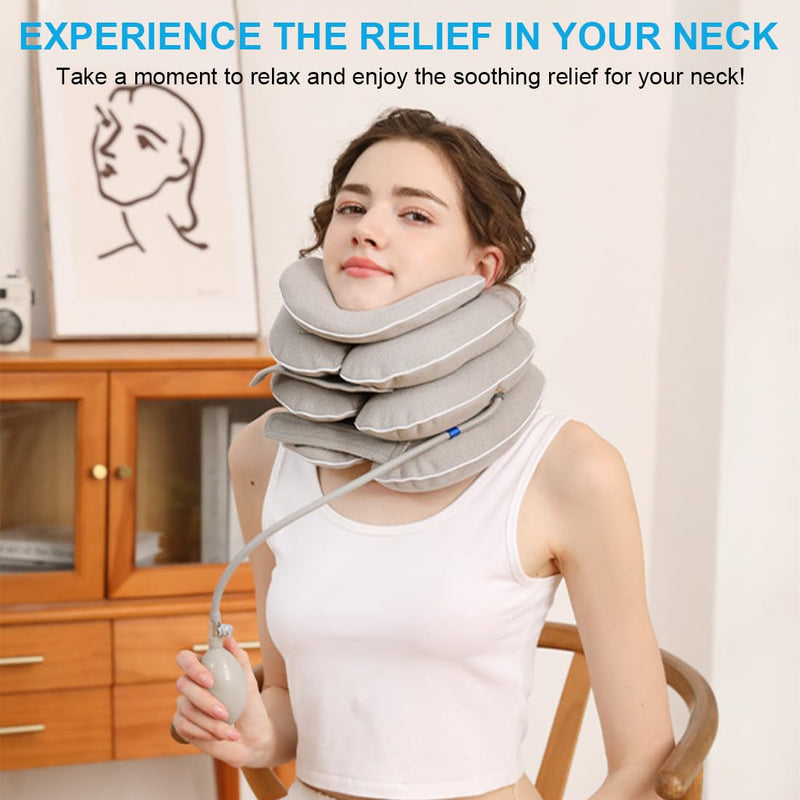 [Australia] - Neck Stretcher with Neck Brace,Cervical Traction Neck Device,Neck Relief Tool,Adjustable Inflatable Cervical Brace,Home Use Neck Decompression New Technology Breathable Fabric Washable&Colorfast(Gray) Gray 