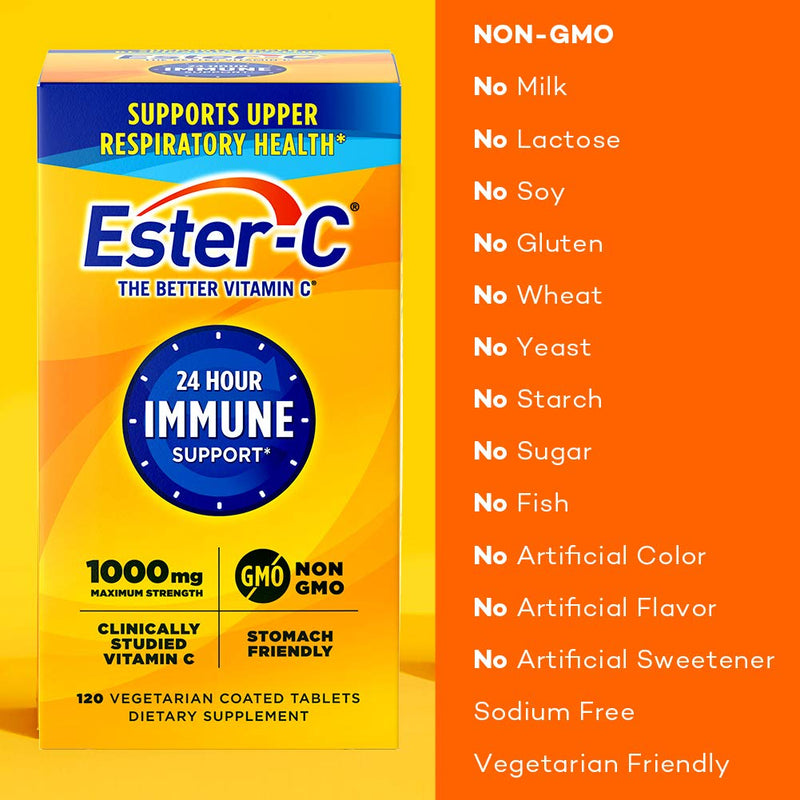 Ester-C Vitamin C 1000 mg Coated Tablets, Immune System Booster, Stomach-Friendly Supplement, 120 Count (Pack of 2) 120 Count (Pack of 2)