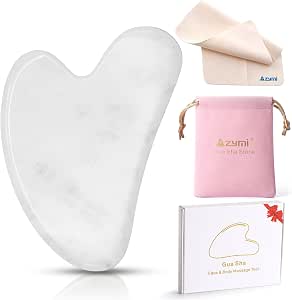 Gua Sha Facial Tools, Jade Gua Sha Stones Massage Scraping for Physical Therapy and SPA Acupuncture Therapy Used for Face, Eyes, Neck and Body (White) White
