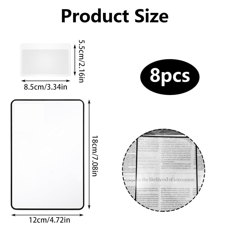 8 PCS 3X Page Magnifying Sheet for Reading, Ultra-Thin Lay-Flat Flexible PVC Page Magnifiers (7" X 4.7") Full-Page Magnifying Glass for Books, Maps, Small Print，Ideal for Seniors & Eye-strain