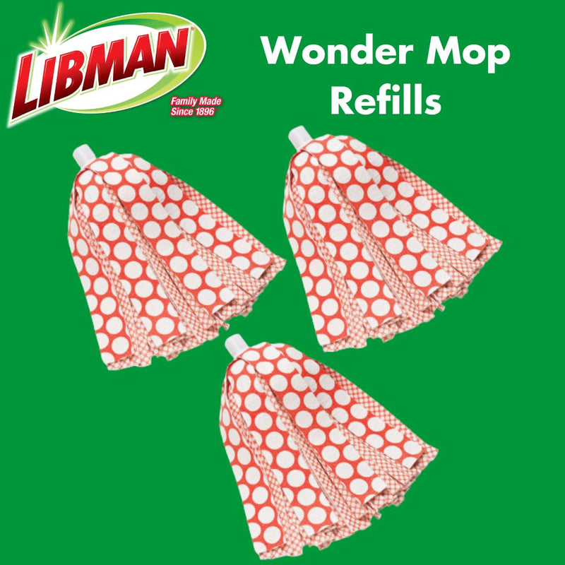 [Australia] - Libman Wonder Mop Head Replacement | Absorbent Microfiber | Self Wringing Mop | Best Mop Refill | Machine Washable | Multi-Surface Floor Mop | 3 Replacement Pads,Red & White 