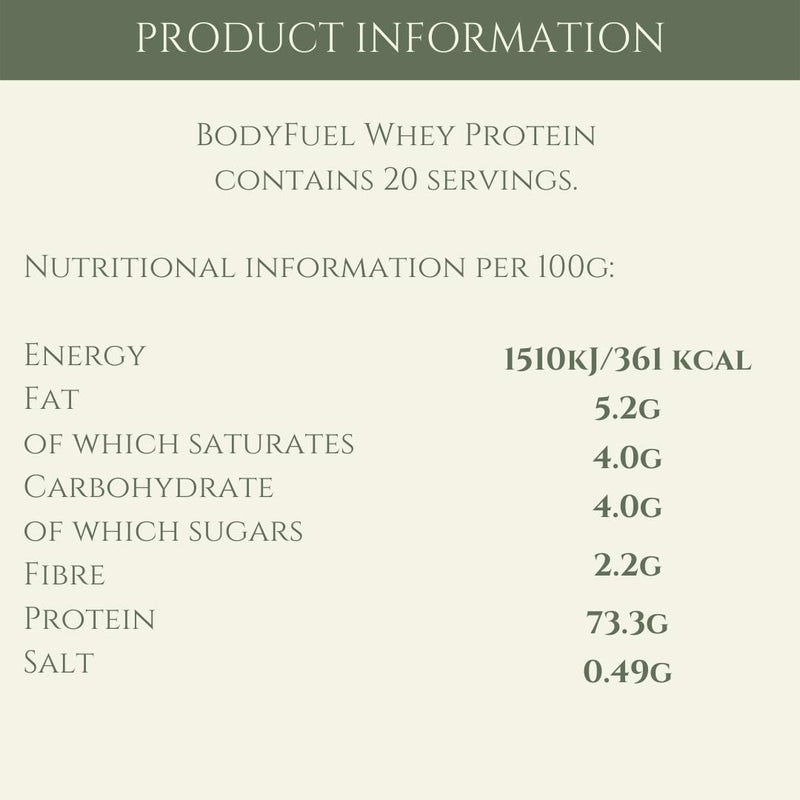 BodyFuel Whey Protein Isolate & Concentrate Chocolate Flavour – NO Artificial Sweeteners - NO GMOs -Vegetarian, 600g powder
