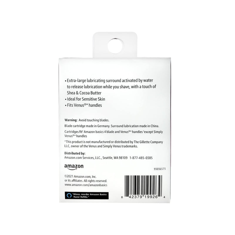 Amazon Basics Women's 4 Blade FITS Razor Refills for Women, FITS Amazon Basics FITS Handles and Venus Handles, Moisturizing Surround, 6 Refill Cartridges, 1 Pack of 6 6 Refills 1 Count (Pack of 6)
