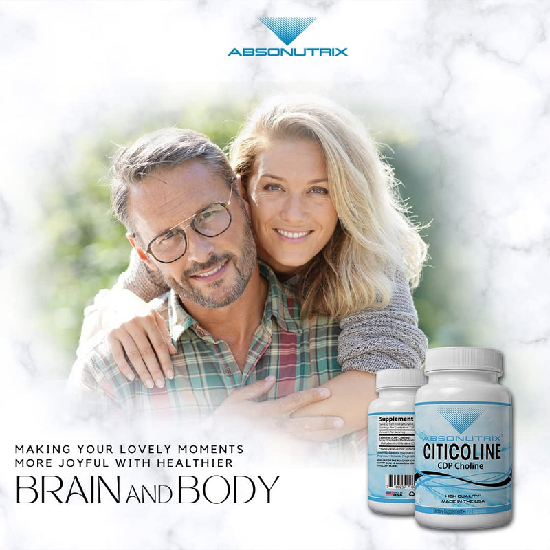 [Australia] - Absonutrix Citicoline CDP Choline 530mg, Nootropic Supplement, GMP Certified, Third-Party Tested, Easy to Swallow, 120 Veg caps, Improves Cognitive Skills, Supports Memory, Non-GMO, Made in USA 