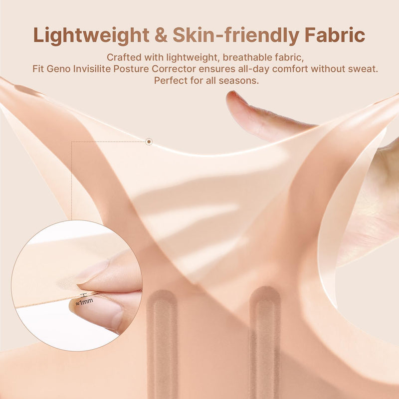 [Australia] - Fit Geno Posture Corrector for Women Invisilite: Invisible Lightweight Back Brace for Neck Shoulder & Upper Back Pain Relief - Improve Posture Correct Hunchback Slouching Under Clothes Medium Beige M (Under Bust 34"- 38") 