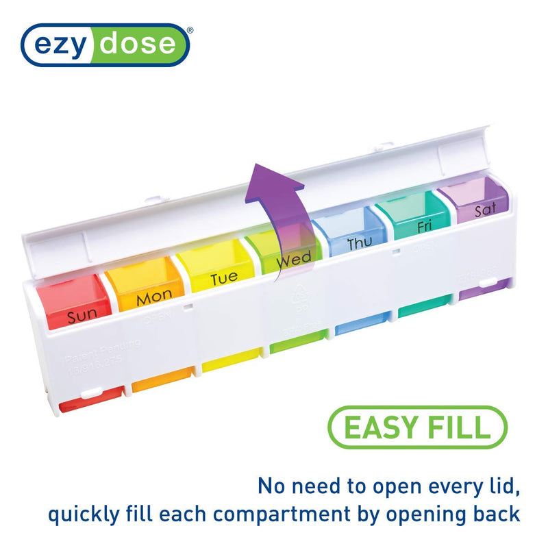 Ezy Dose Weekly (7-Day) Pill Organizer, Large Medicine Planner, Rainbow | Daily Vitamin & Supplement Case, Pop-Up Compartments, Convenient & Easy to Use, Arthritis & Travel-Friendly, BPA-Free 7-Day