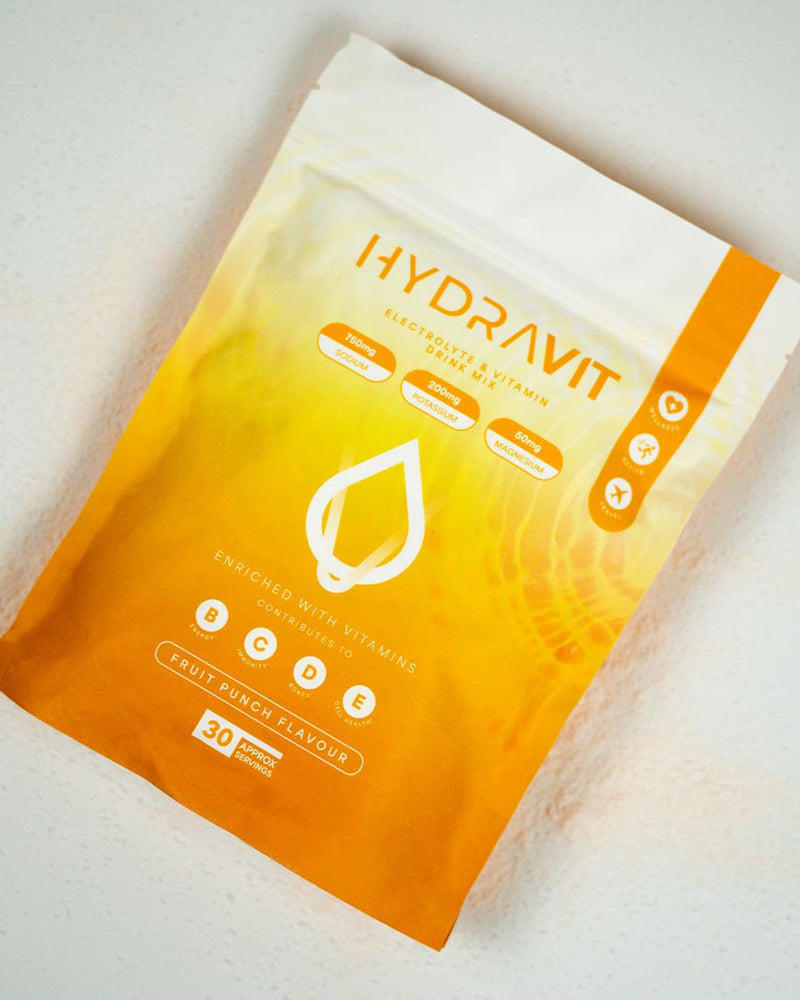 Hydravit Electrolyte Powder – 1000mg Electrolytes + 4 Vitamins – Fruit Punch Flavour – 30 Servings – Low Calorie, Vegan Hydration Mix