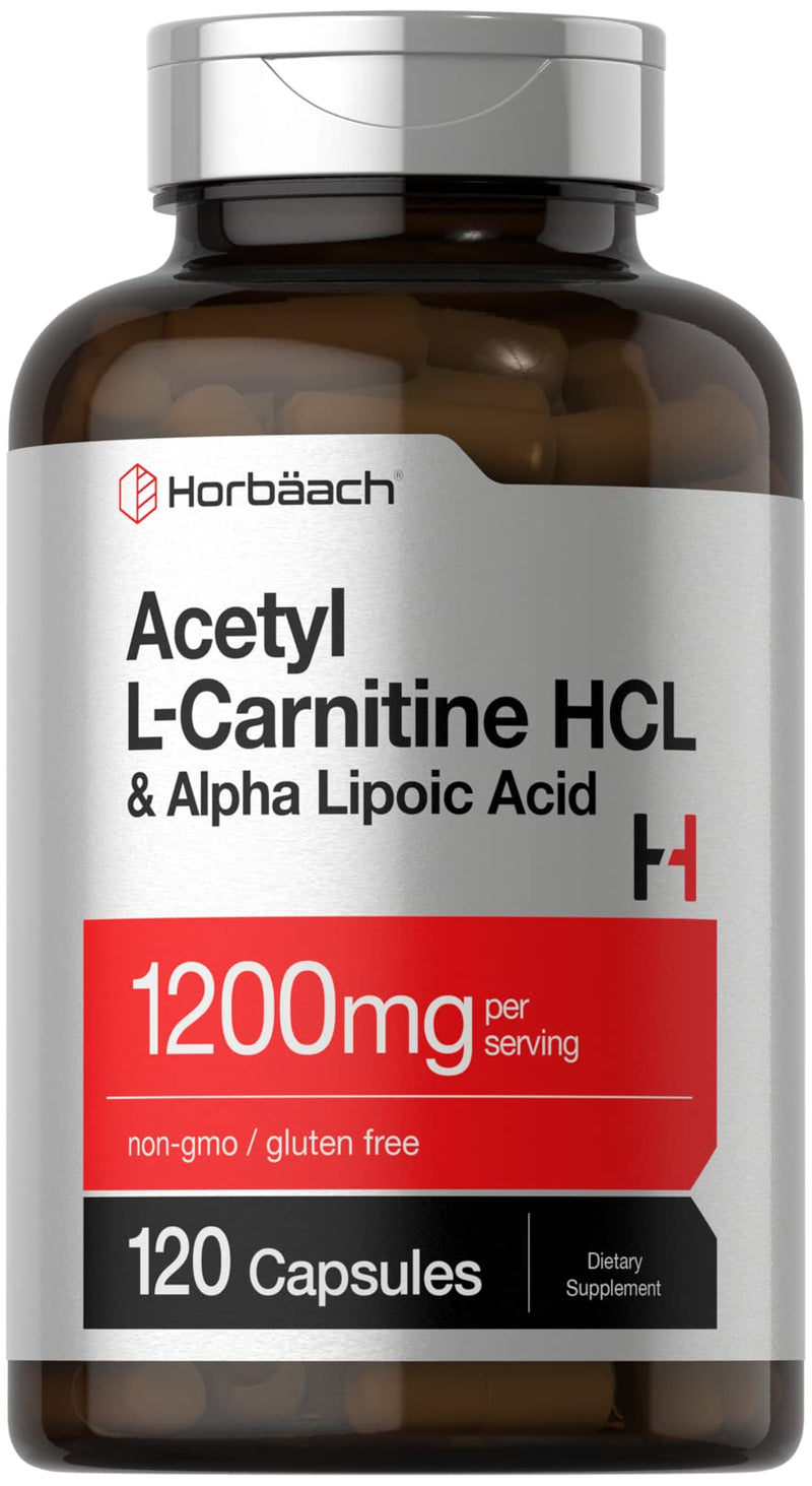 Horbäach Acetyl L Carnitine HCL & Alpha Lipoic Acid 1200mg | 120 Capsules | ALC ALA Complex | Non-GMO & Gluten Free Supplement 120 Count (Pack of 1)