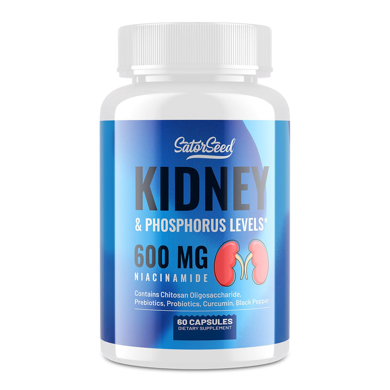 Kidney Support Supplement with 600mg Niacinamide, Chitosan Oligosaccharide, Curcumin, Probiotics – Phosphorus Binder – 60 Capsules 60 Count (Pack of 1)