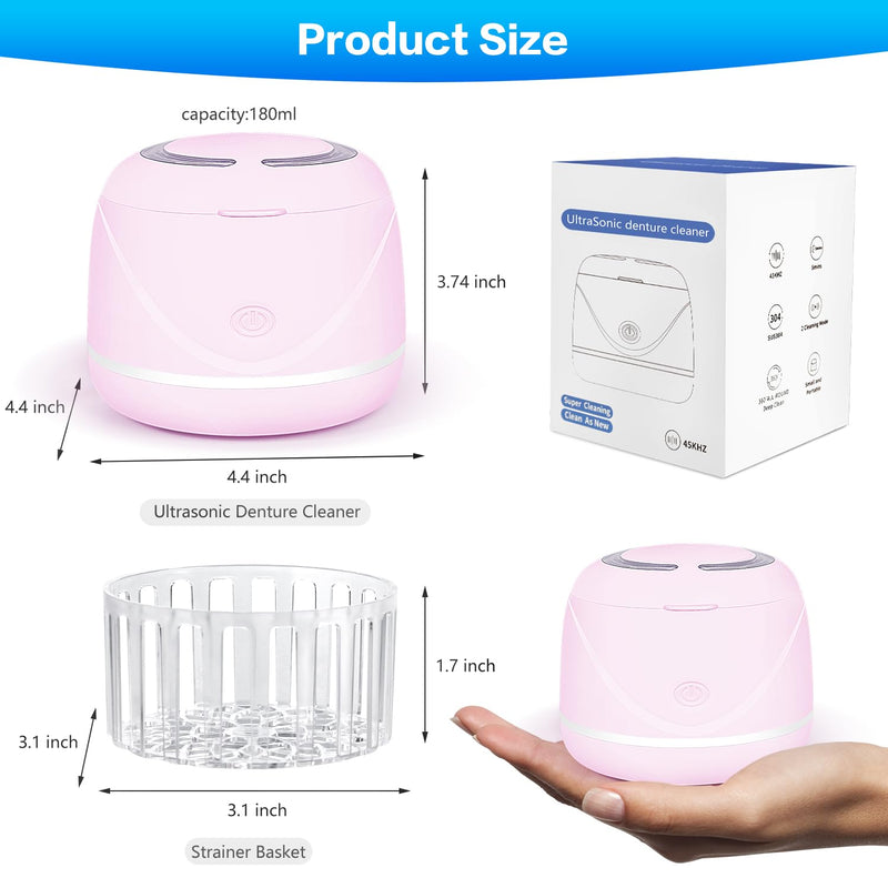 [Australia] - Ultrasonic denture cleaner for dentures, mouth guards, toothbrush heads, jewelry - 45 kHz Ultrasonic Retainer Cleaner (Pink) Pink 