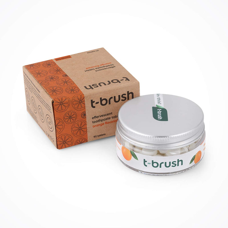 [Australia] - T-brush Whitening Travel Toothpaste Tablets Natural Ingredients, SLS Free, Gluten Free, Cruelty Free, Eco Friendly Packaging, Vegan - Orange Flavoured- Fluoride Free- 90 Tablets 