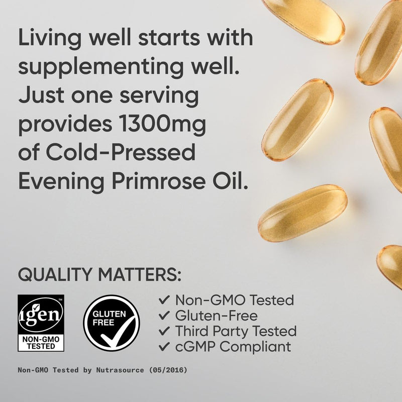 [Australia] - Sports Research Evening Primrose Oil (1300mg) 120 Liquid Softgels ~ Cold-Pressed with No fillers or Artificial Ingredients ~ Non-GMO & Gluten Free 120 Count (Pack of 1) 