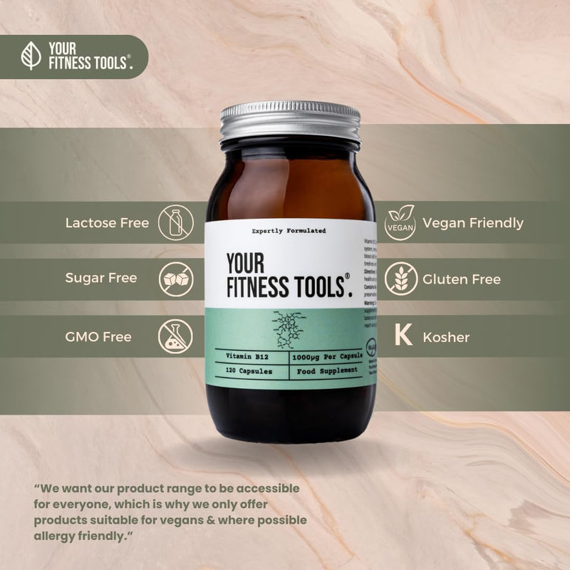 Vegan Vitamin B12 1000MCG | 120 x Methylcobalamin Vegan B12 Vitamin Capsules | High Strength Tablets | Contribute to The Reduction of Tiredness & Fatigue | Made in The UK