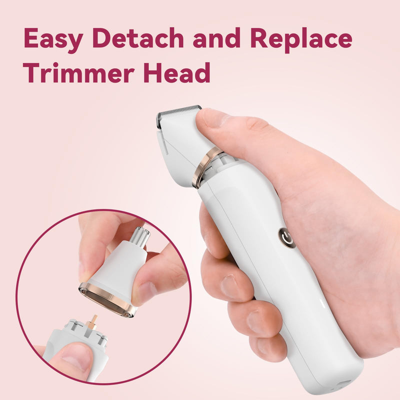 [Australia] - Electric Bikini Trimmer for Women - 4 in 1 Electric Razors for Women, Waterproof Pubic Hair Trimmers and Facial Hair Remover, Replaceable Shaver & Nose Hair Trimmer, Rechargeable Women's Grooming Kit White 