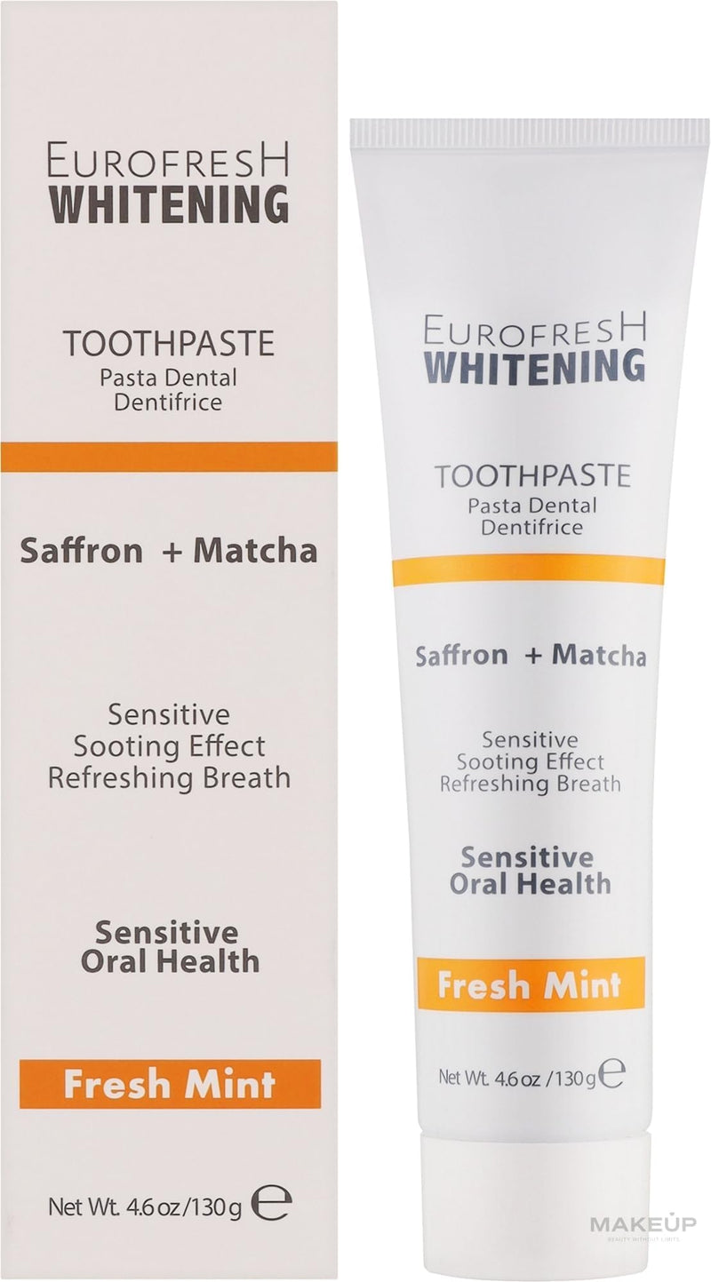 [Australia] - FARMASi EUROFRESH WHITENING Toothpaste – Matcha & Saffron – Natural Whitening, Plaque Reduction & Fresh Breath – 4.6 oz (130g) Saffron, Matcha 4.6 Fl Oz (Pack of 1) 