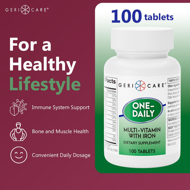GeriCare One-Daily Multi-Vitamin with Iron Tablets,100 Count (Pack of 1) 100 Count (Pack of 1)