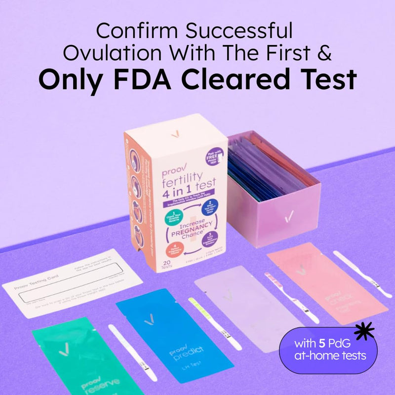 Proov 4-in-1 Fertility Test for Women - Monitors FSH, LH, PdG & hCG - 1 Kit | Ovulation & Pregnancy Test Strips - Promote Chance of Pregnancy - Fertility Hormone Tracking - 20 Test Strips