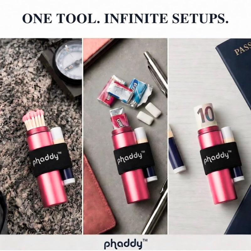 phaddy™ Keychain Container + Compression Band — Store Inside, Secure Outside | Holds Cash, Vitamins & Small Essentials (Silver, King Size) Silver