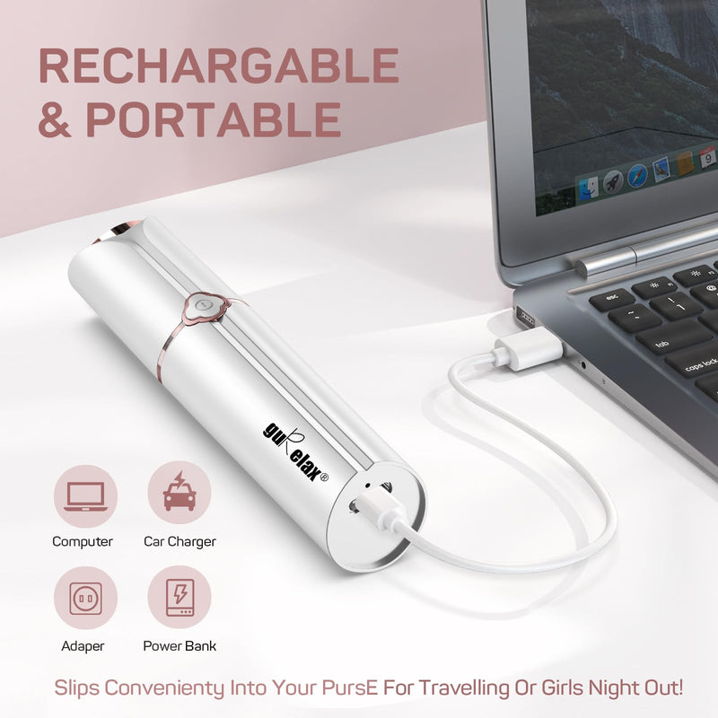 [Australia] - GURELAX - Facial hair remover for women, rechargeable, face mini hair remover - 2x replacement heads included, pain-free facial razor for women, small razor for cheeks, chin white (2x replacement heads included) 