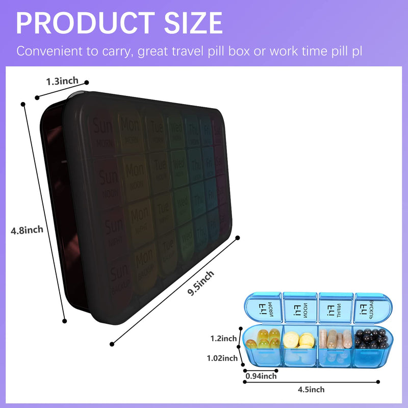 [Australia] - Odaro Weekly Pill Organizer 4 Times a Day, Daily Pill Box 7 Day, Large Travel Pill Case with 28 Compartment to Hold Medicine, Vitamin and Supplement (Color) Black 
