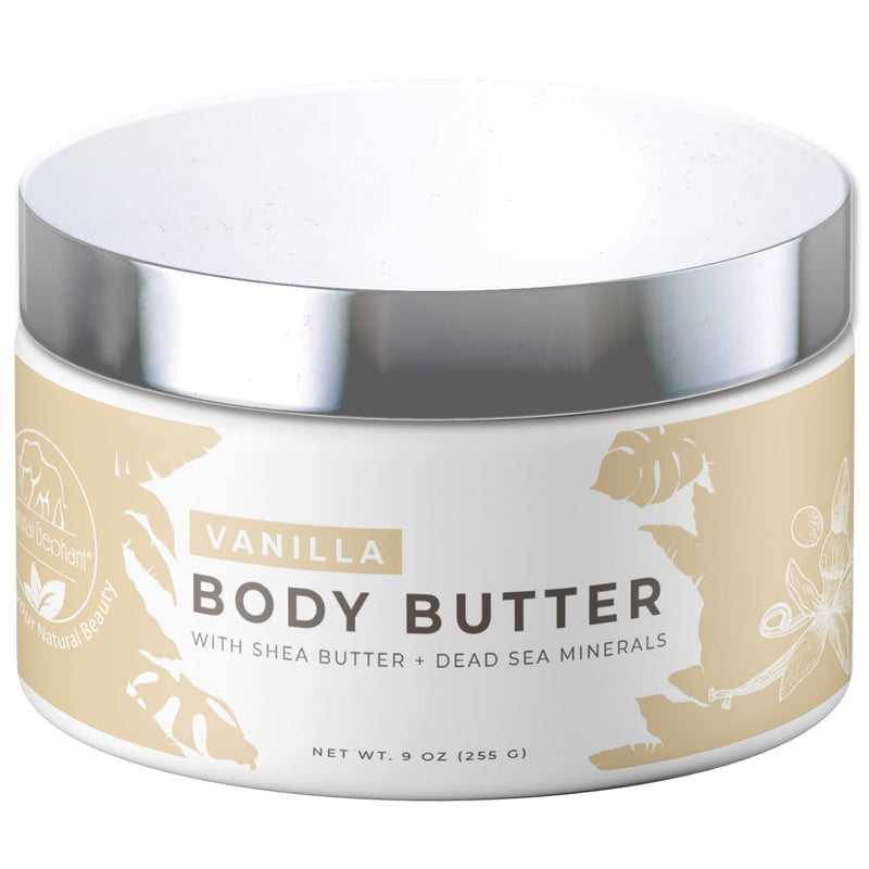 Natural Elephant Body Butter with Shea Butter, Dead Sea Minerals & Vitamin E - Luxurious Moisturizer, Hydrating Cream, Cruelty-Free, Paraben-Free, 9 oz (Vanilla) Vanilla