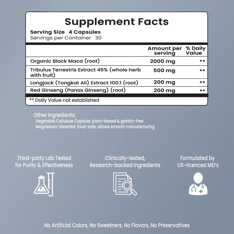 [Australia] - Drive Boost Sexual Health Supplement (120 Capsules) Support Stamina & Libido, Made with Maca, Tongkat Ali, Tribulus Terrestris, and Red Ginseng, Made in The USA 