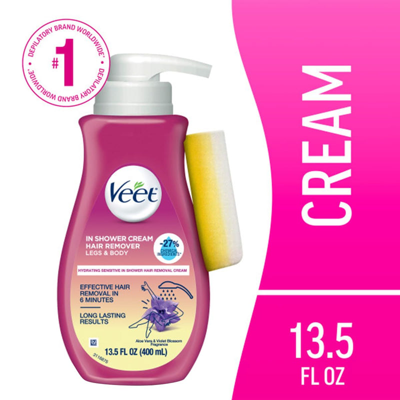 [Australia] - Veet Sensitive Formula with Aloe Vera In Shower 13.5 Fl Oz. Hair Removal Cream for Legs & Body (2 Pack) 13.5 Ounce (Pack of 2) 