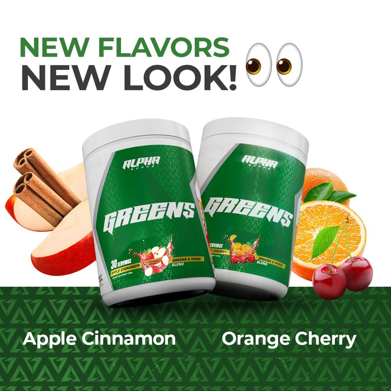 Alpha Supps - Alpha Greens Supplement | Fruit & Vegetable Superfood Powder | Over 40 Natural Plant Based Ingredients | Prebiotic & Probiotic Digestive Support Blend - 30 Servings (Orange Cherry) Orange Cherry