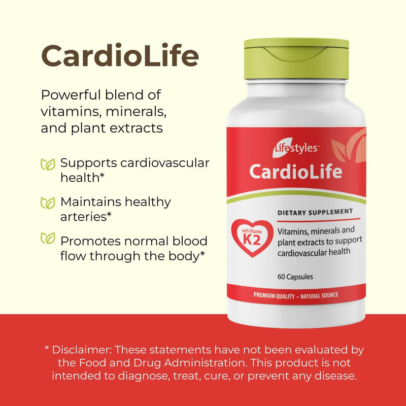 Intra Lifestyles CardioLife Supplement - Herbal Heart Health Support with Vitamin K2 (MK7), Folic Acid, Beetroot, Cayenne Extract & More – Made in Canada – 60 Capsules (1) 1 Count (Pack of 1)