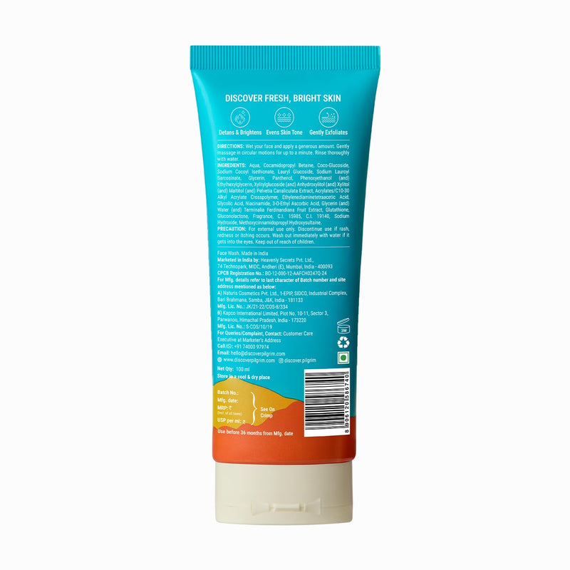 Pilgrim Vitamin C Gel Face Wash | Gentle Daily Cleanser with Kakadu Plum & Lime Pearl | Exfoliates, Unclogs Pores & Removes Impurities | Controls Oil & Reduces Blemishes | 3.38 Fl Oz (100ml)