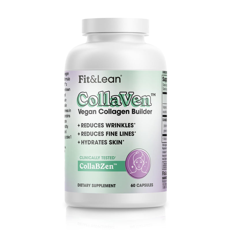 Fit & Lean CollaVen Vegan, Reduce Wrinkles, Boost Collagen Builder, 60 Serv | Plant-Based Collagen Builder | Youthful Hydrated Skin | Reduce Wrinkles & Fine Lines, Clinically Proven | Vegan Caps