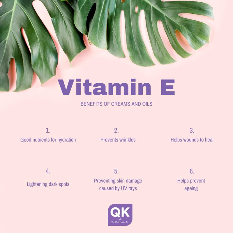 QKnatur - Pure Liquid Vitamin E (Tocopherol) 30 ml - Natural Plant Based - Antioxidant and Anti-Aging for Face, Skin, Hair and Nails