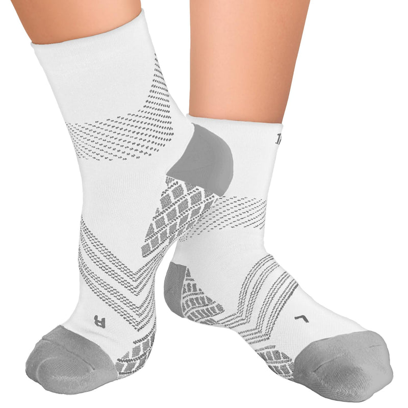 TechWare Pro Plantar Fasciitis Socks – Cushion Ankle Compression Socks Women & Men. Achilles Tendonitis Brace & Arch Support Medium White / Gray