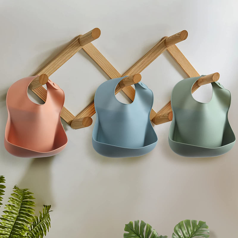 [Australia] - Silicone Baby Bibs for Babies & Toddlers Set of 3, BPA Free Unisex Soft Adjustable Fit Waterproof Feeding Bibs 