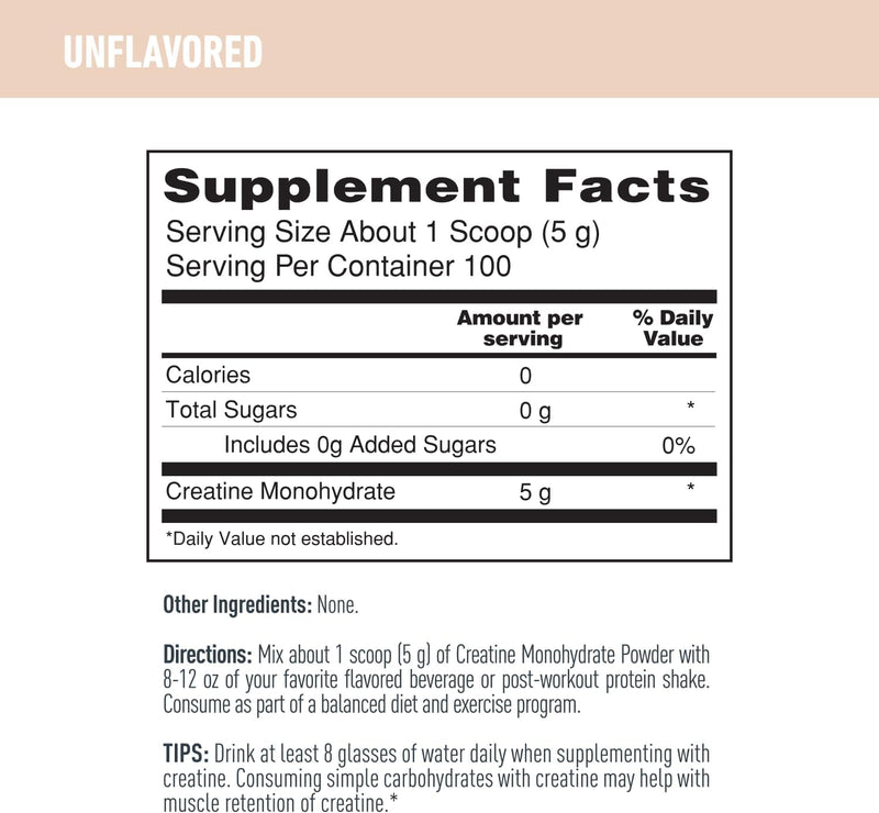 [Australia] - Isopure Unflavored Creatine Monohydrate Powder, Zero Added Ingredients, No Calories, 5g Creatine Monohydrate per scoop, 100 Servings, 500g 100 Servings (Pack of 1) 
