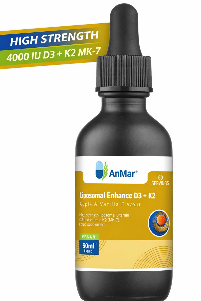 AnMar® Liposomal Vitamin D3 + K2 Liquid – High Strength 4000 IU D3 with MK-7 Vitamin K2 – Apple & Vanilla Flavour Liposomal Vitamin Drops – 60ml (60 Servings)
