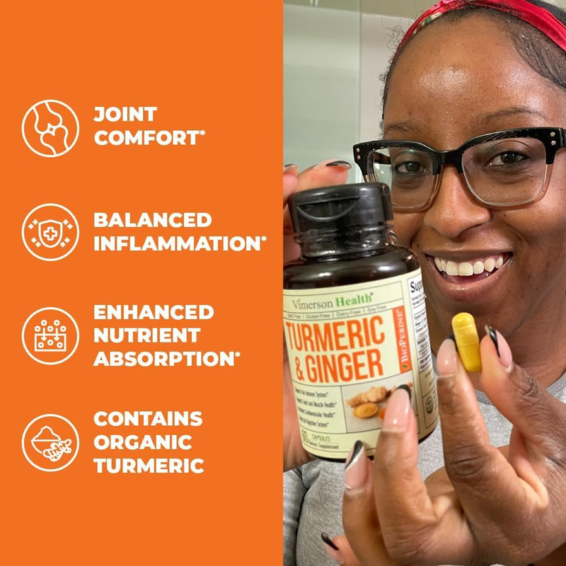 [Australia] - Tumeric and Ginger with Black Pepper - Natural Turmeric Curcumin Joint Support Supplement with Bioperine & 95% Curcuminoids. High Absorption Curcumin Supplements. Digestive & Immune Support. 60 Caps Turmeric Ginger Capsules 