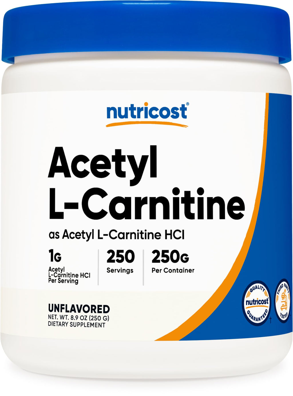 Nutricost Acetyl L-Carnitine (ALCAR) 250 Grams Powder - 1G Per Serving - 250 Servings No Flavor Added 250 Servings (Pack of 1)