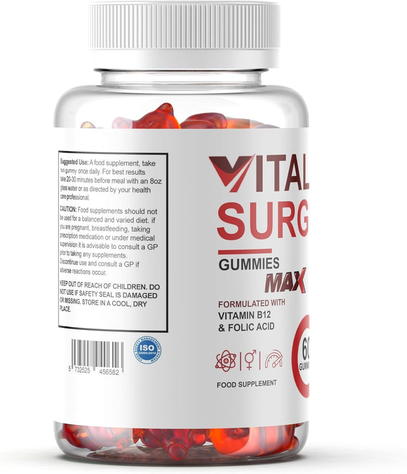 Vital Surge MAX Testo Gummies for Men + Powerful Natural Ingredients - New & Sealed - 60 Gummies/Fitness Hero Supplements