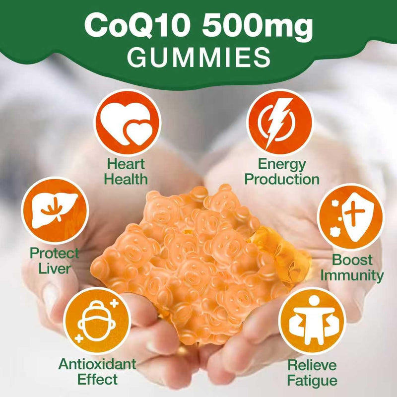 CoQ10 500MG Gummies, Heart Support Coenzyme Q10 Supplement, Peach 120 Count 60 Count (Pack of 2)
