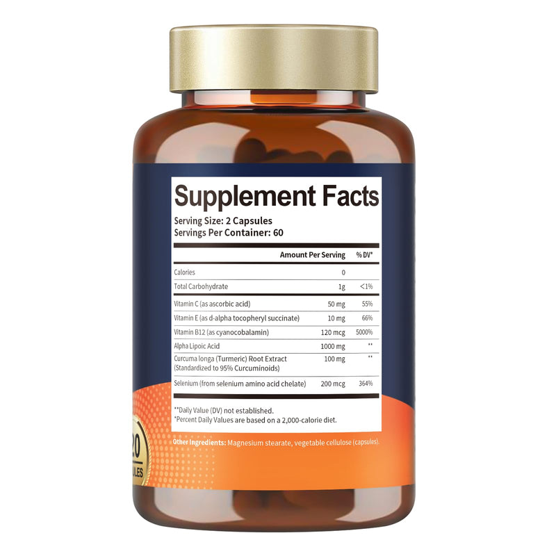 [Australia] - Alpha Lipoic Acid 1000mg - ALA Supplement Antioxidant for Neuropathy Support Nerve Health, Liver Detox, Antioxidant, Metabolism and Cell Energy, Anti-Aging - Non-GMO, Gluten Free, Vegan Safe 120 Count (Pack of 1) 