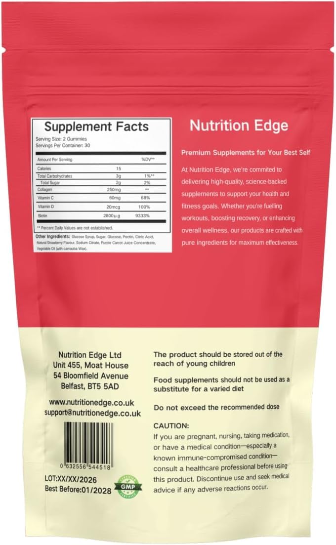 Multi Collagen Gummies (Types I, II, III, IV, V) with Biotin, Vitamin C & D3 - Skin, Hair, Nails and Joint Support - 60 Gummies