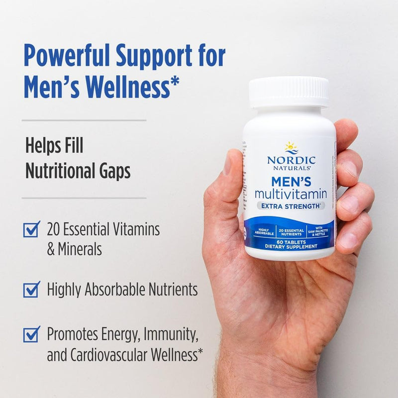 Nordic Naturals Men's Multivitamin Extra Strength - 60 Tablets | 20 Essential Nutrients for Bone, Energy & Blood-Vessel Support. Immunity Supplement. 2 Tablets Daily. 30 Servings.