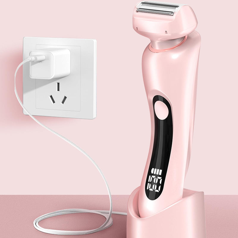 2 in 1 Women Electric Shaver, Dual Head Bikini Trimmer for Women, Rechargeable Ladies Electric Razor for Bikini Underarm Leg Arm Body Face Private Area, Wet and Dry Use Body Hair Trimmer