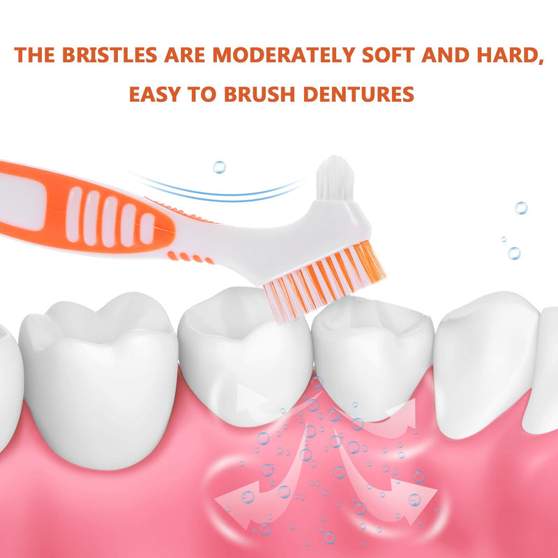 Healifty Toothbrush Cleaning Tools 4-Piece Double-Sided Denture Brush Set Multi-Layered Bristles for Effective Fake Teeth and Oral Care 6.5X1.6 Inches Orange