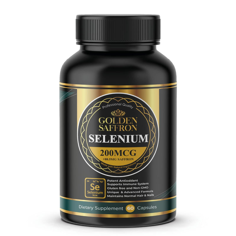 [Australia] - Golden Saffron Selenium (200mcg Selenium & 88.5 mg Saffron Extract) - to Support Overall Health, Non-GMO, Gluten Free, Dairy Free, with Unique and Advanced Formula – Made in USA & Tasteless. 